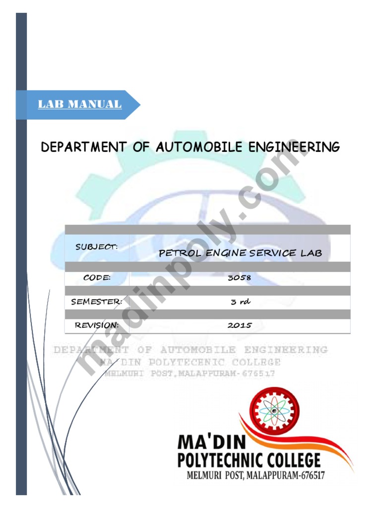 3058-Petrol Engine Service Lab | PDF | Engineering | Automotive Industry
