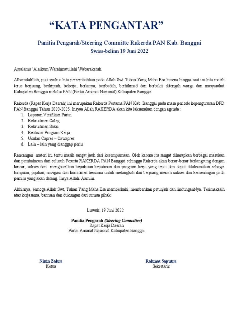 Rakerda Pertama PAN Banggai 2022 | PDF