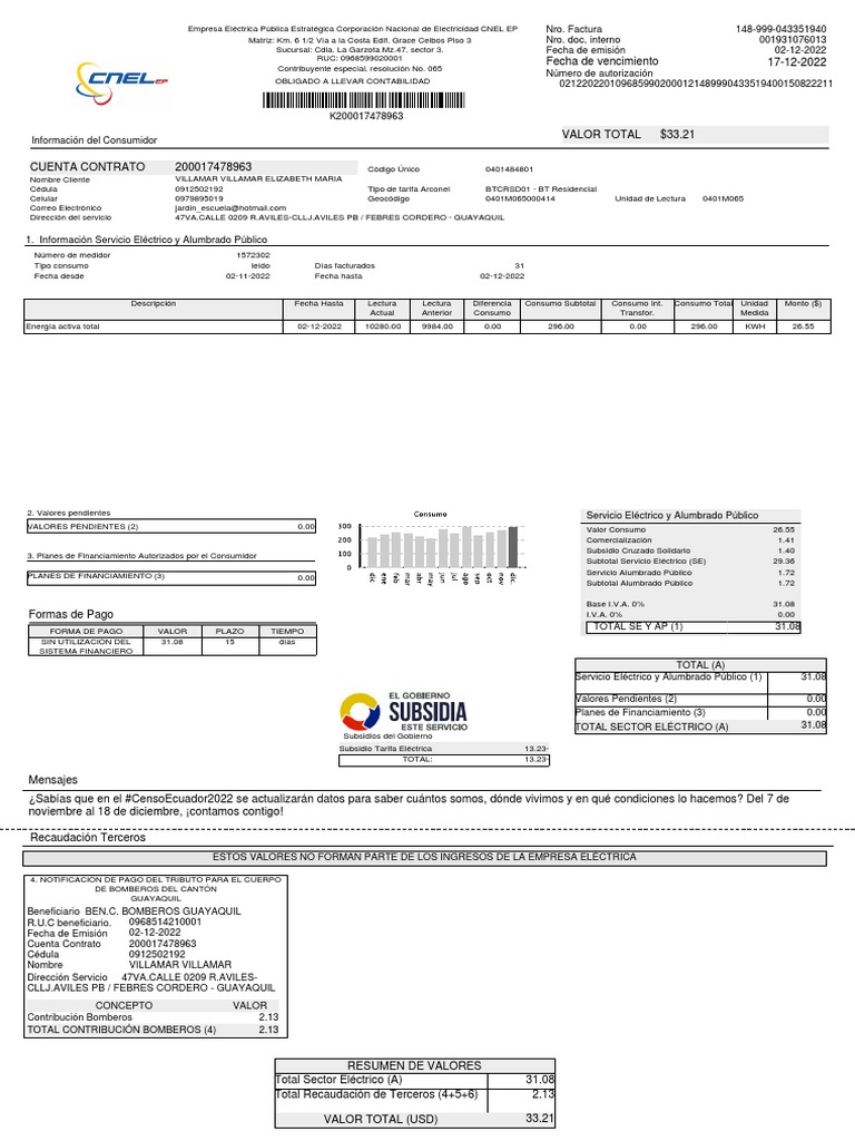 Planilla de Luz Cnel Suburbio PDF Economias