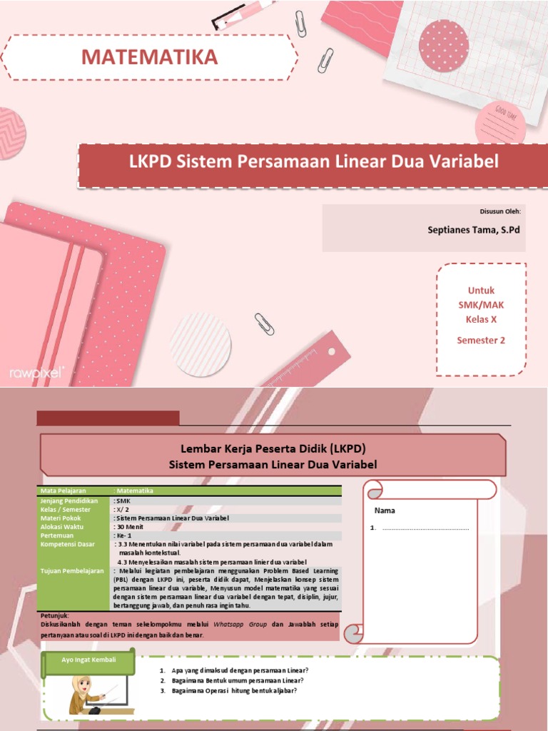 Jurnal Sistem Persamaan Linear Dua Variabel