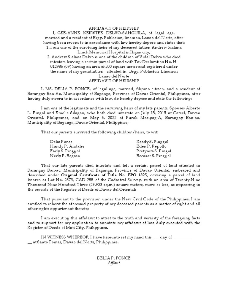 Heirship Affidavit for Property | PDF | Social Science | Law