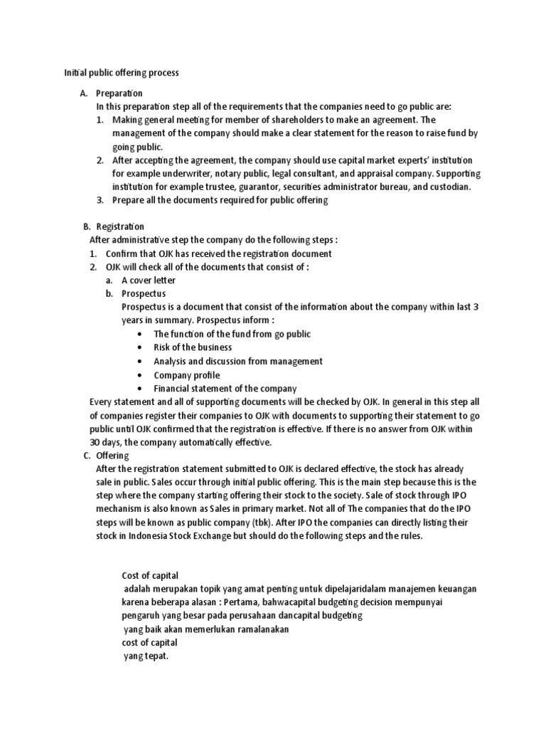 Initial public offering process pdf initial public offering stock