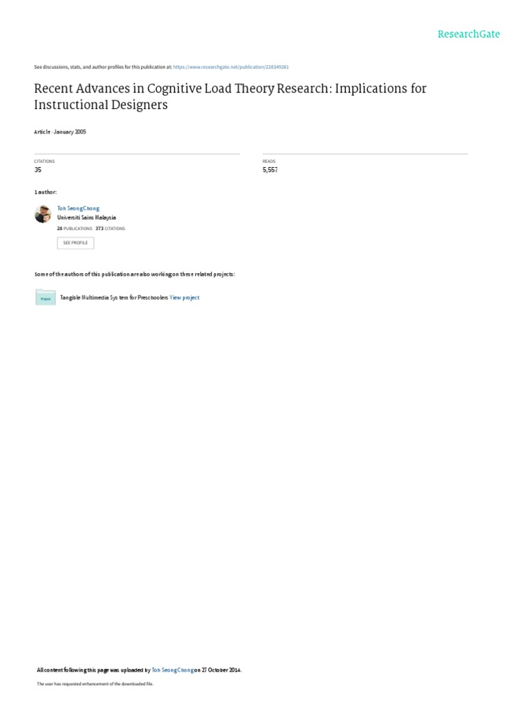 Advances in Cognitive Load Theory | PDF | Learning | Working Memory