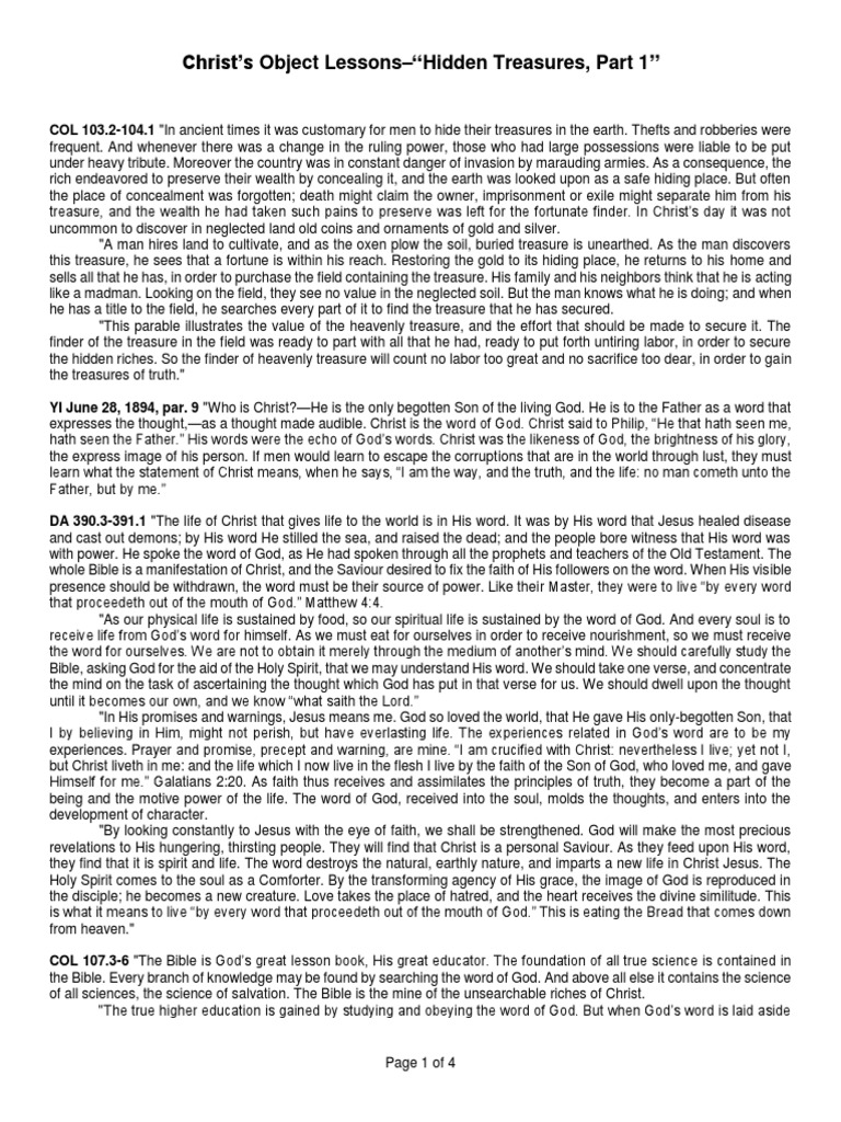 Chirsts Object Lessons Hidden Treasures Part 1 Pdf
