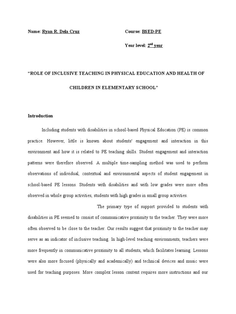 Inclusive Teaching in PE for Disabilities | PDF | Inclusion (Education ...