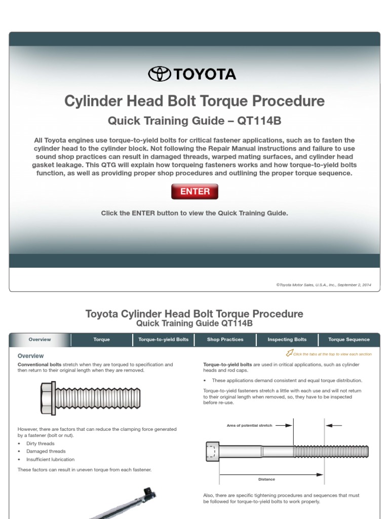 Cylinder Head Bolt Torque Procedure Quick Training Guide QT114B