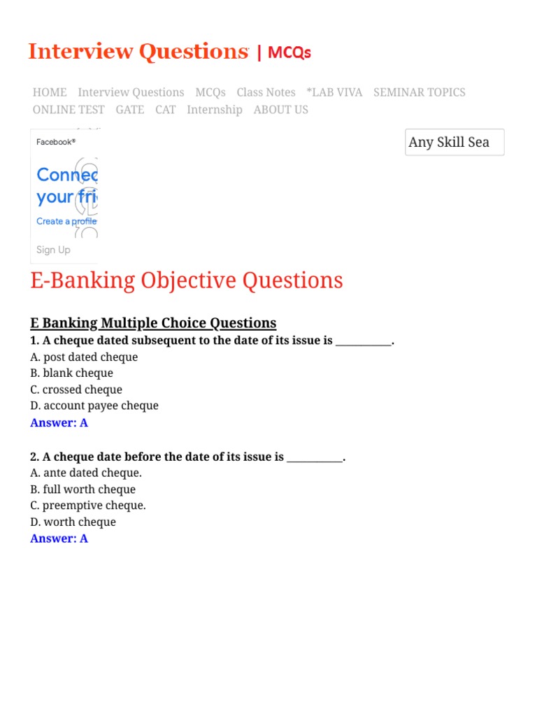 300+ REAL TIME EBanking Objective Questions & Answers PDF Cheque