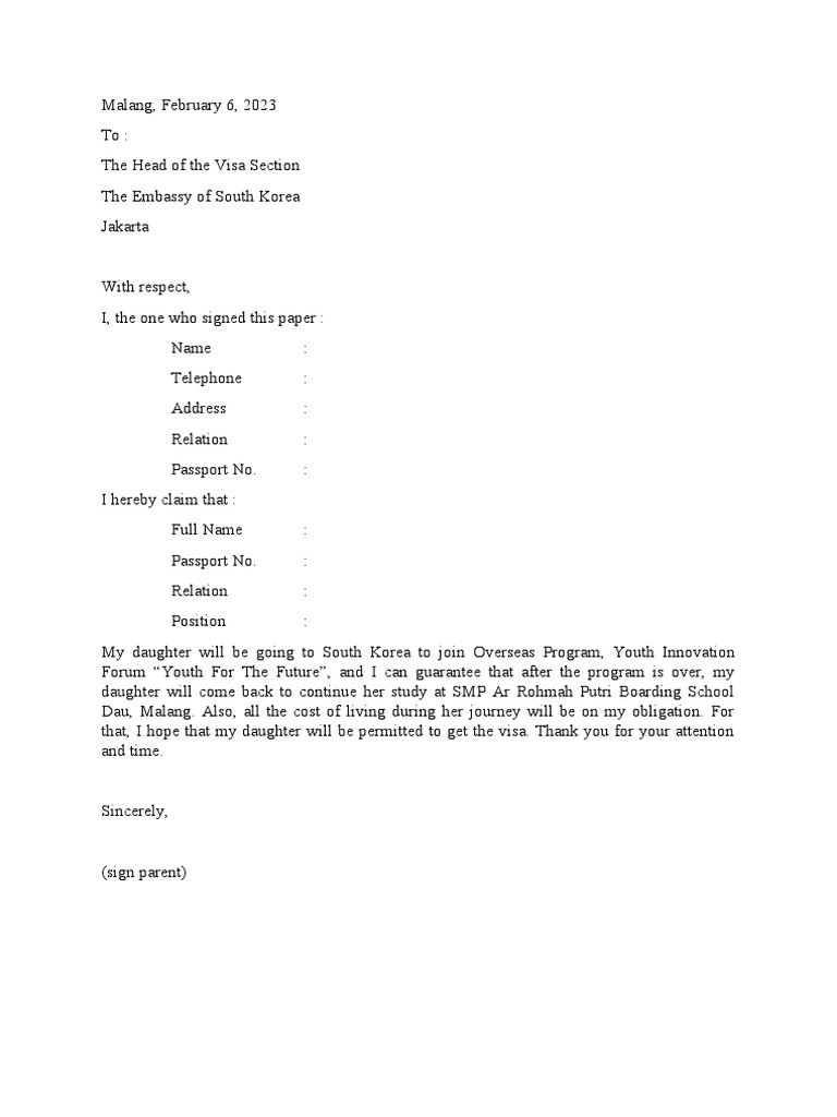 Request for Student Visa to Attend Youth Innovation Forum Program in South Korea PDF