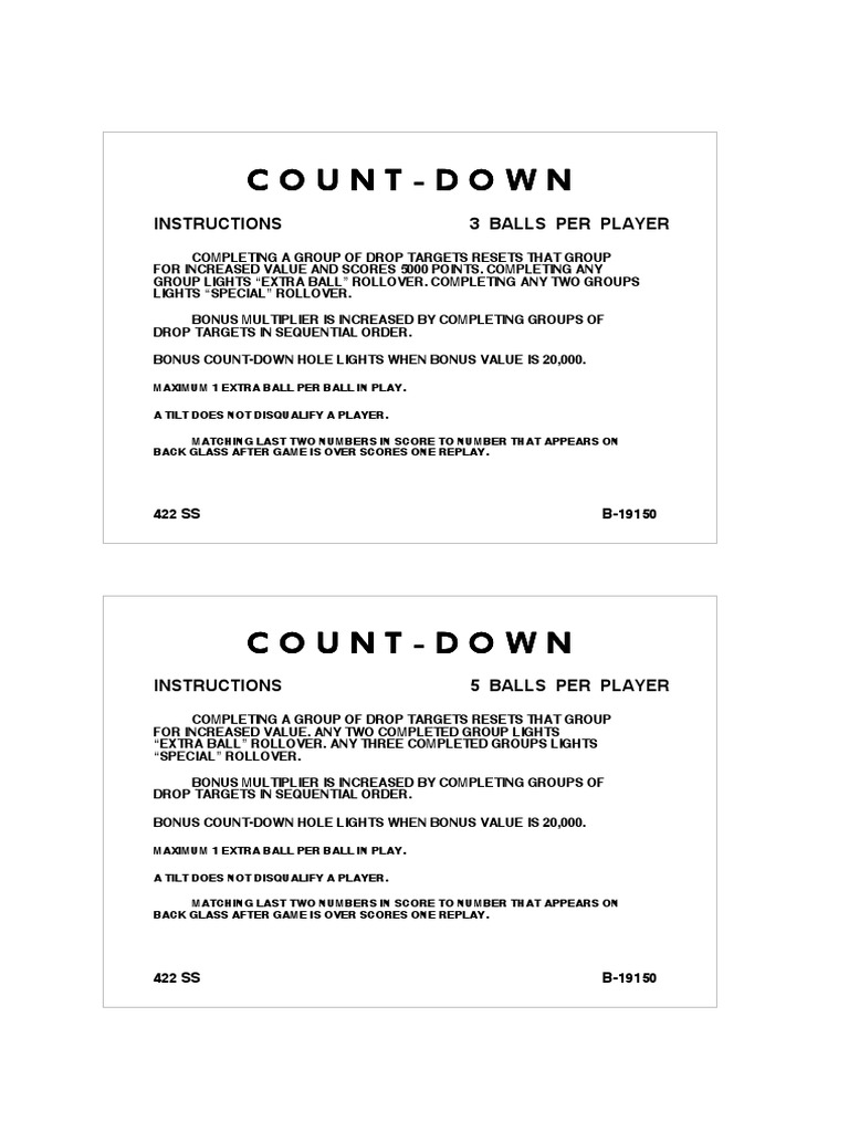 01 Gottlieb - Count-Down - Instruction - Cards | PDF