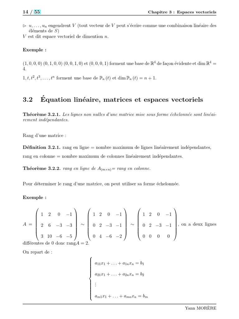 Matrices et Espaces Vectoriels | PDF | Matrice (Mathématiques) | Base ...