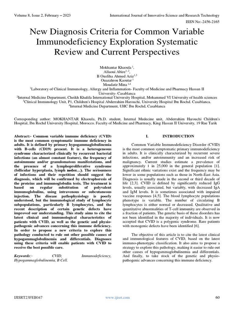 New Diagnosis Criteria For Common Variable Immunodeficiency Exploration ...