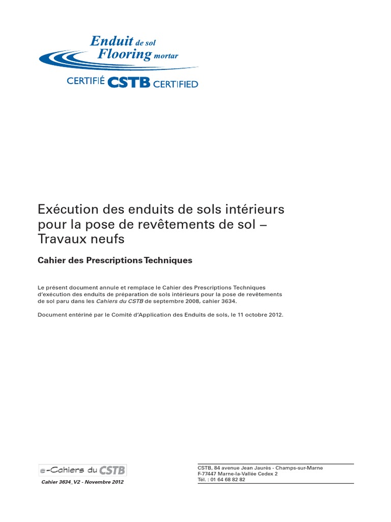CSTB Cahier 3634 Enduits Sols Intrieurs Pose de Revtements Sol Travaux ...