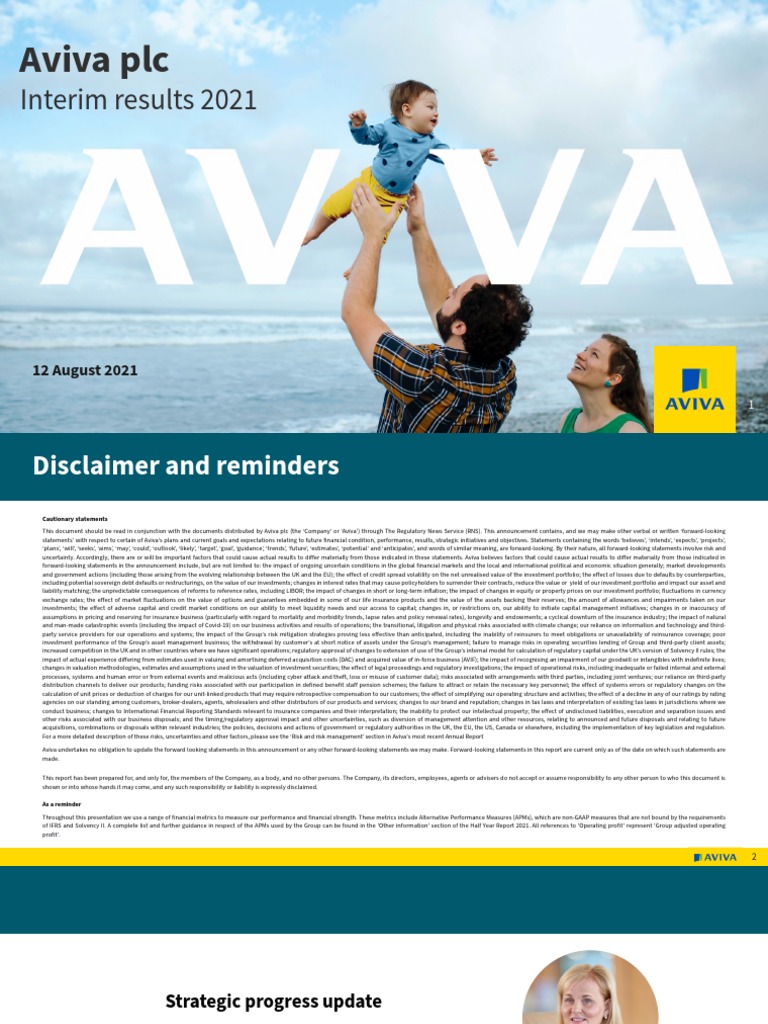 Aviva PLC HY2021 Results Presentation PDF Investing Risk