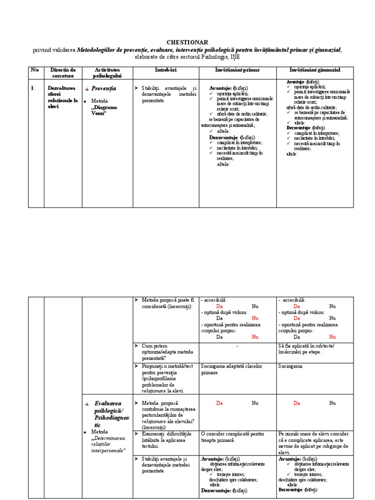 Chestionar de Validare | PDF