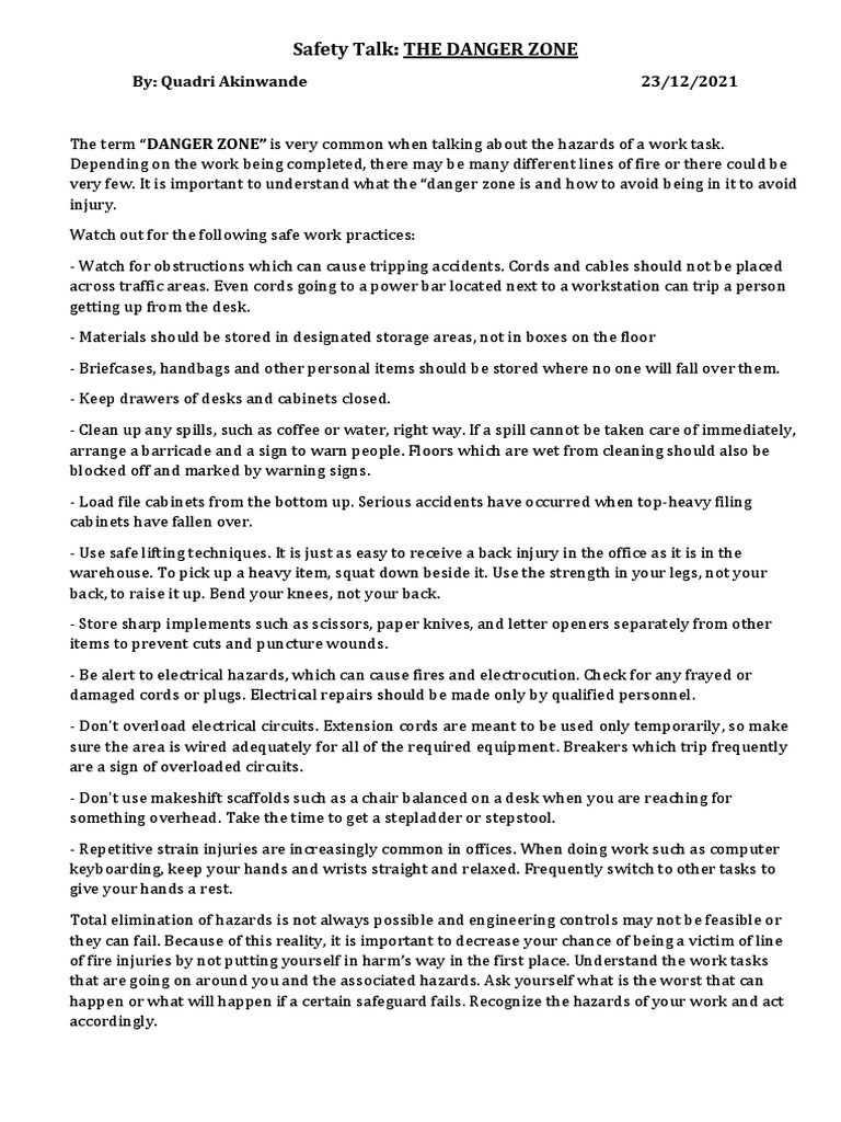 The Danger Zone PDF Safety