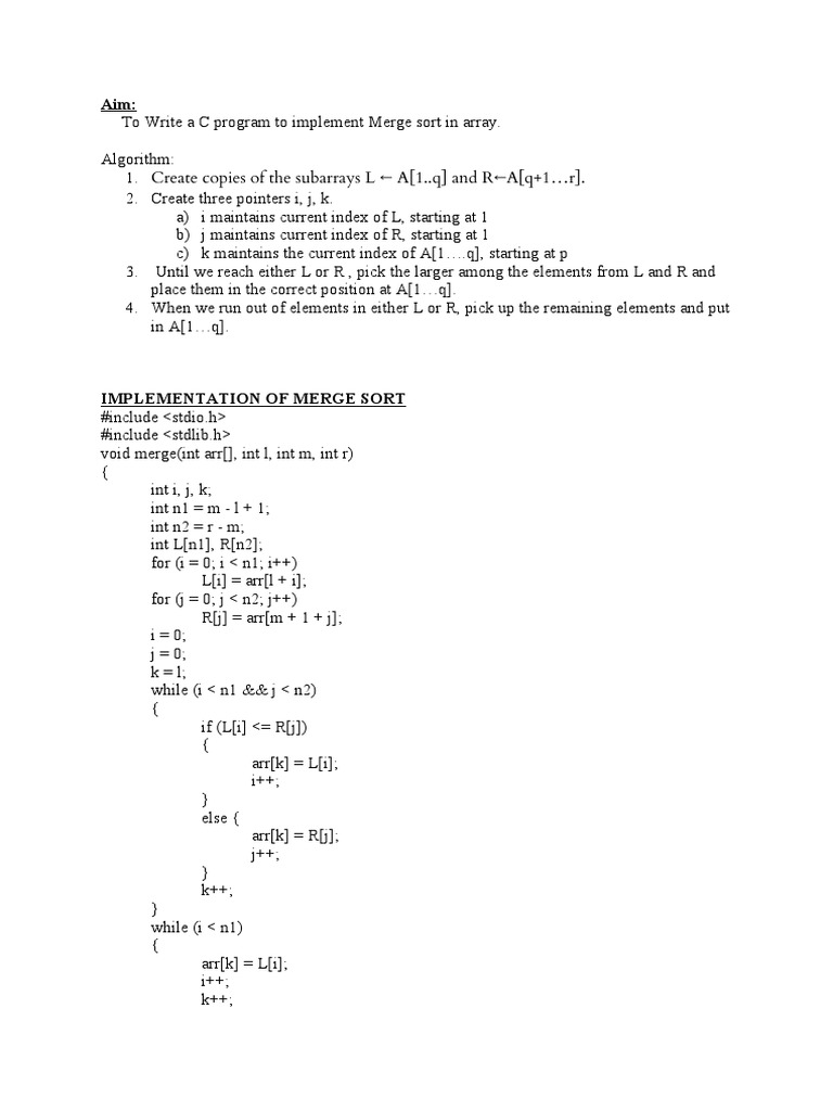 Implementation of Merge Sort | PDF