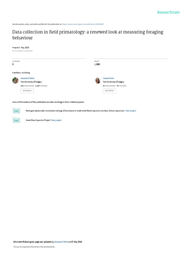 Measuring Foraging Behaviour Pdf Foraging Senses