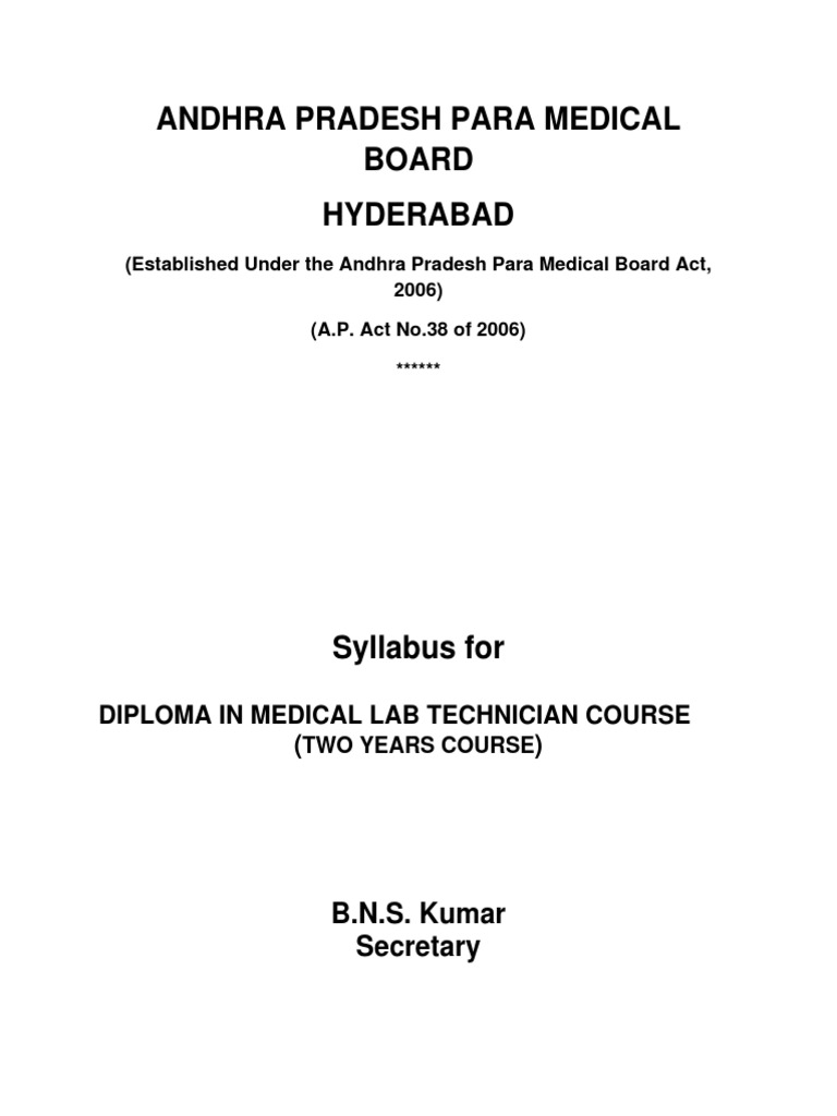 Diploma in Medical Lab Technician Course Syllabus | PDF | Metabolism ...