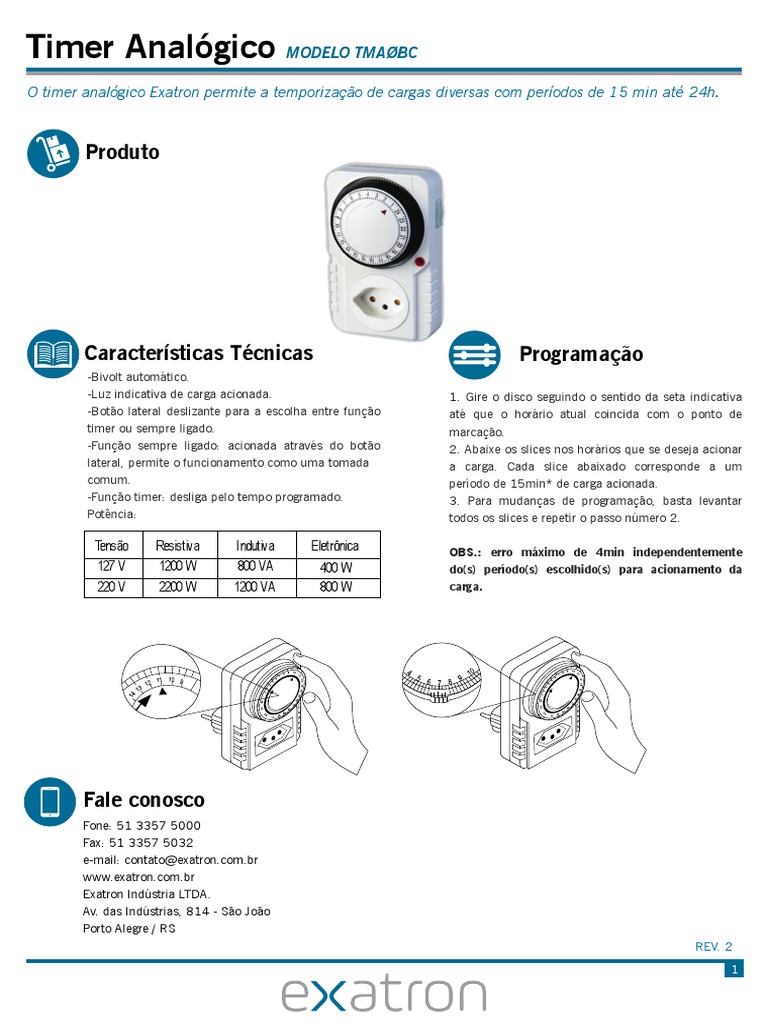 Aula 6 - Manual Temporizador Analógico Exatron | PDF