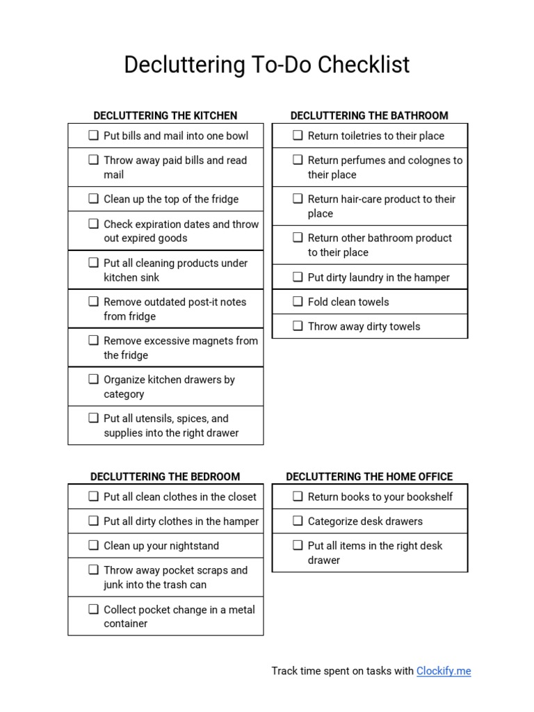 Decluttering Checklist for Home Spaces | PDF | Cooking, Food & Wine ...