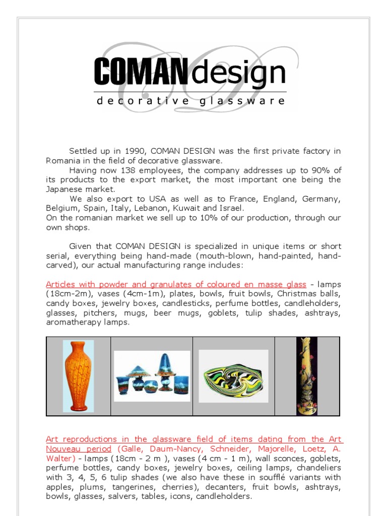 Coman Design: Handcrafted Glassware Exporter | PDF | Decorative Arts ...