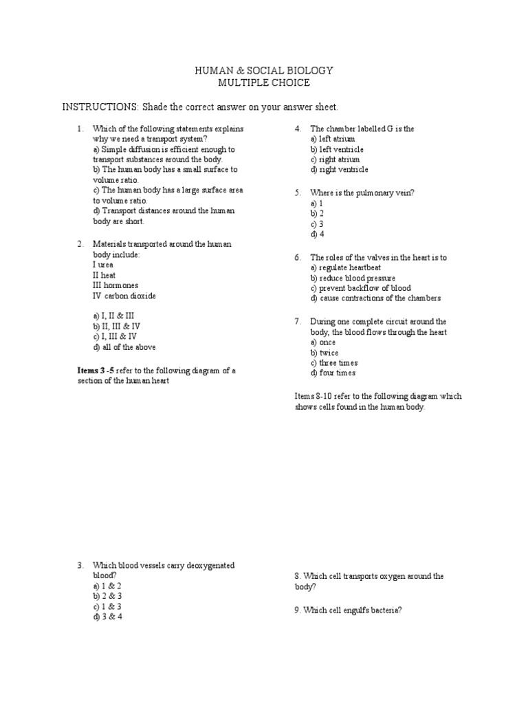 HSB Multiple Choice Practice Test | PDF | Heart | Atrium (Heart)