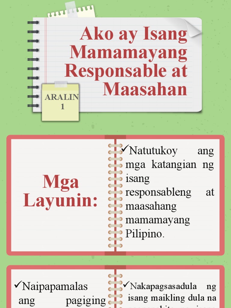 Ako Ay Isang Mamamayang Responsable at Maasahan: Aralin 1 | PDF