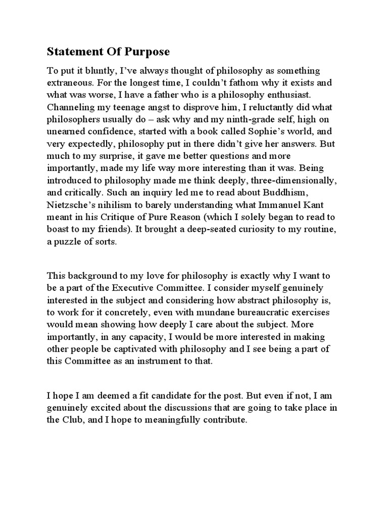 Statement of Purpose - Philosophy Club | PDF