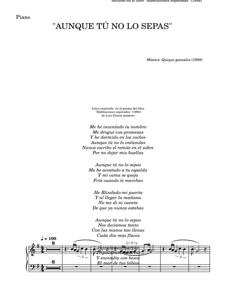 Aunque Tú No Lo Sepas - Piano | PDF