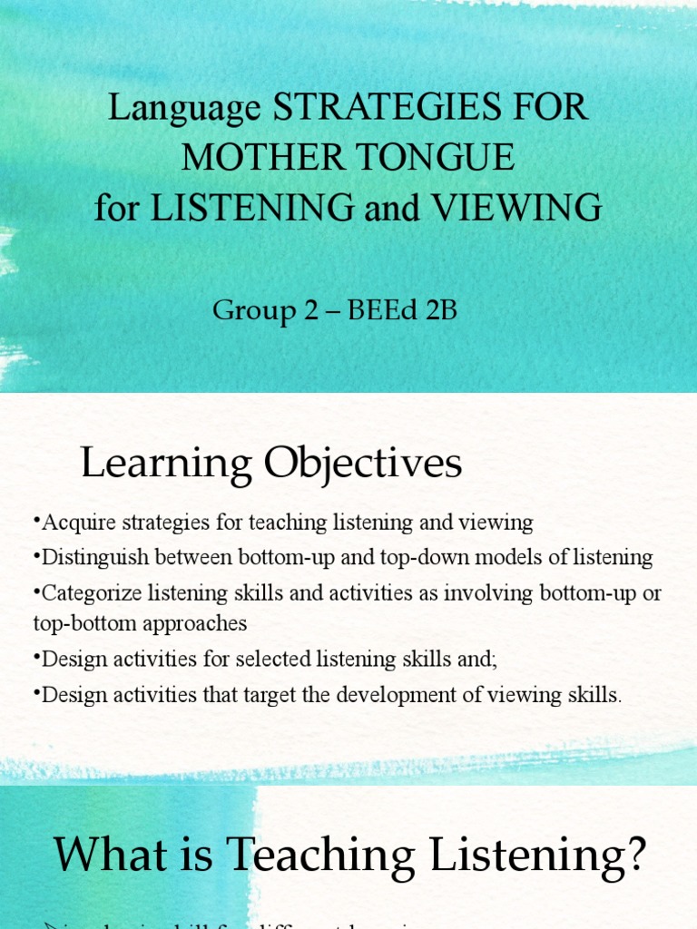 Strategies for Teaching Listening & Viewing | PDF | Top Down And Bottom ...