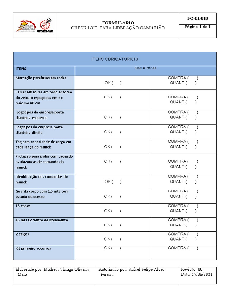 Checklist de Liberação de Caminhão | PDF