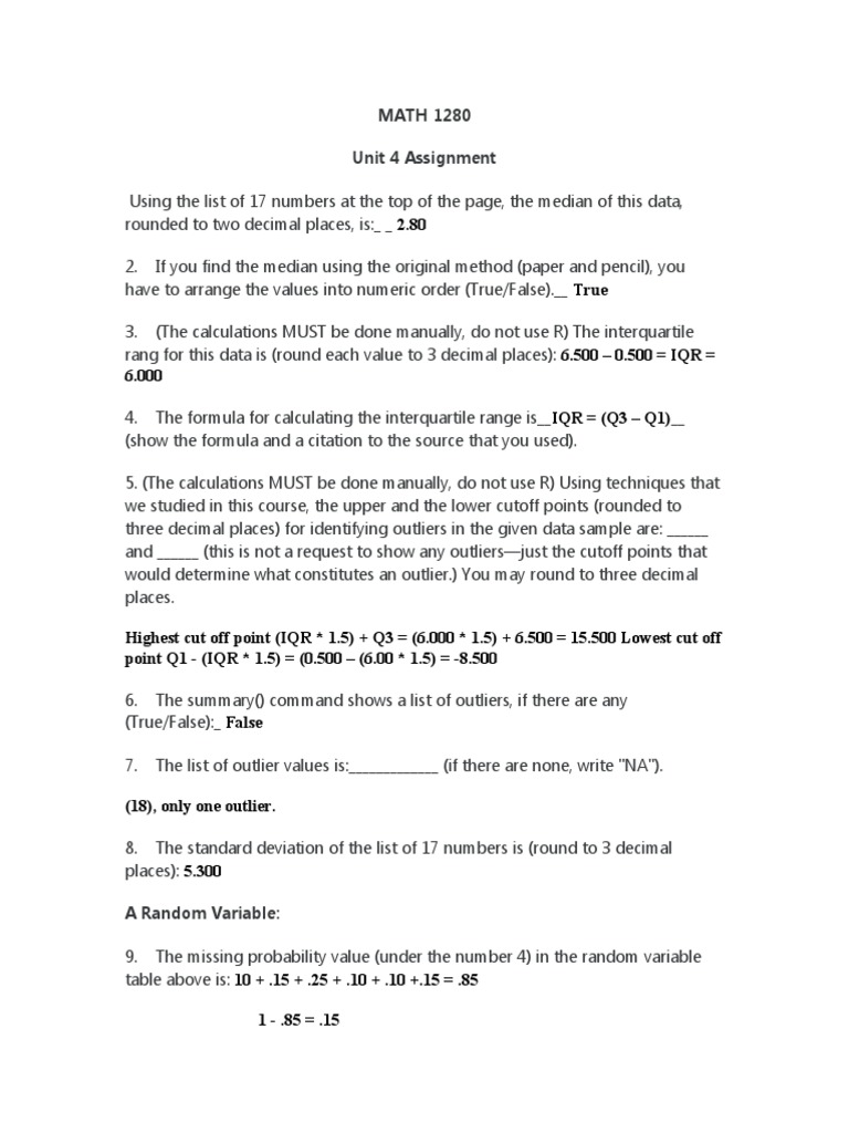 Assignment Unit 4 PDF Standard Deviation Outlier
