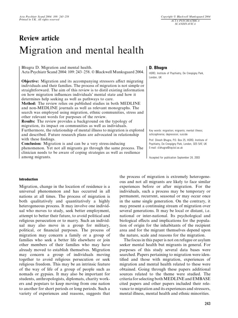 Migration and Mental Health | PDF | Mental Disorder | Schizophrenia