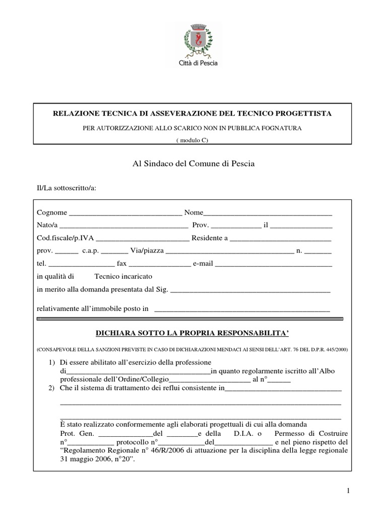 Modello C Dichiarazione Asseverazione Tecnico Progettista | PDF
