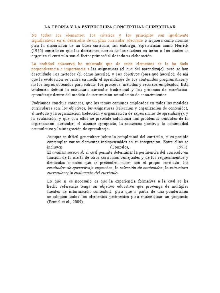 Estructura y Teoría Curricular Actualizada | PDF | Plan de estudios ...