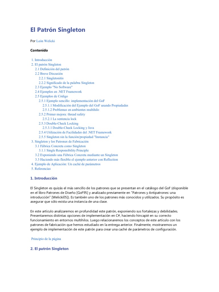 Ejemplos de Patrón Singleton en C# | PDF | Hilo (Computación) | Java ...