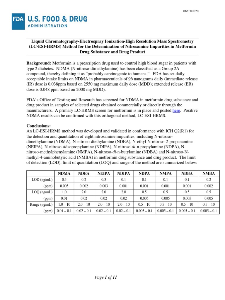 FY20106DPAS LCESIHRMS Method For Detection of Nitrosamine