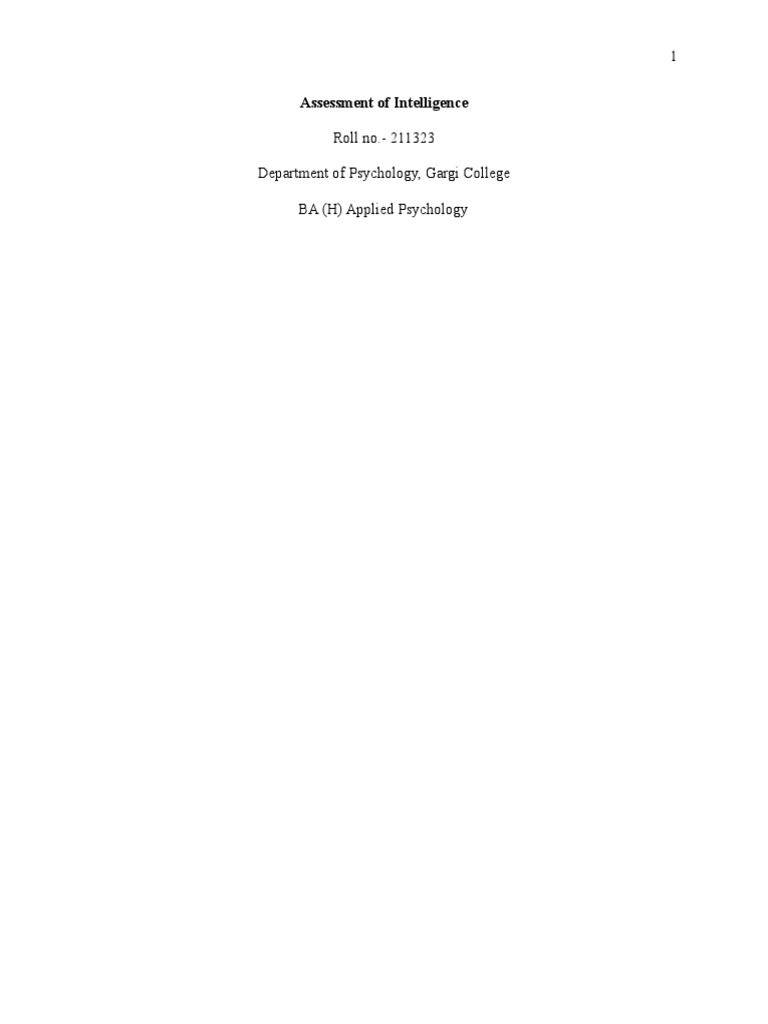 Assessment Of Intelligence Pdf Intelligence Quotient Factor Analysis