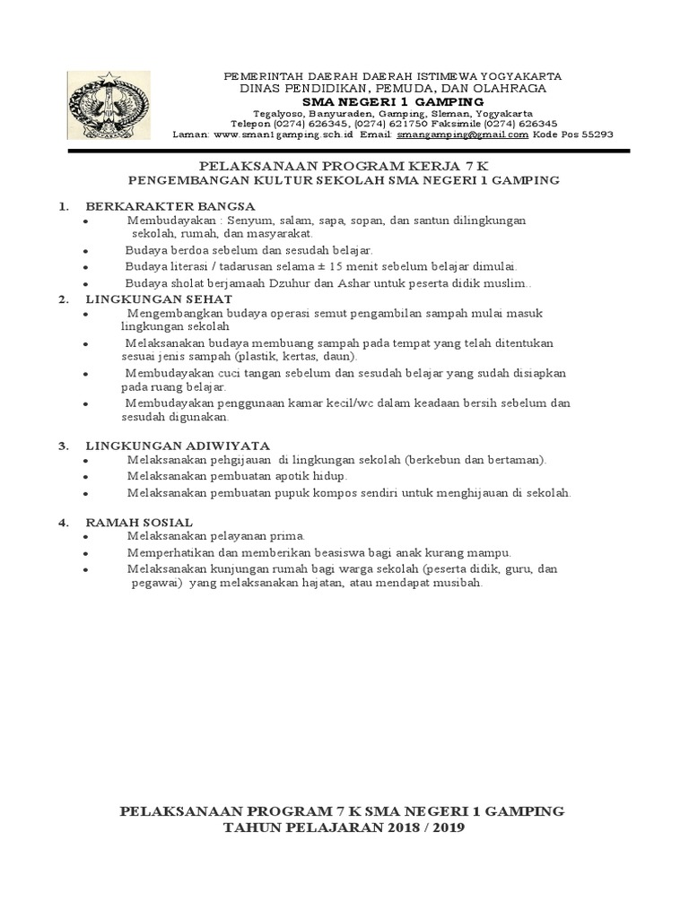 Pelaksanaan Program 7K di SMA Gamping | PDF | Kesehatan Holistik