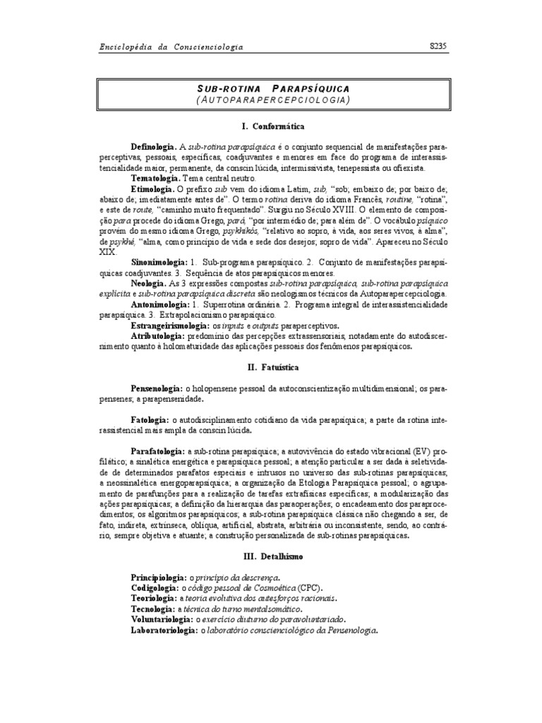 Sub-Rotina Parapsíquica na Conscienciologia | PDF | Filosofia