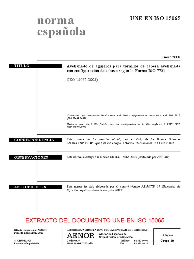 (Ex) Une-En Iso 15065 2008 | PDF | Tornillo | Mecanizado