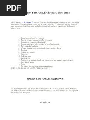 First Aid Checklist