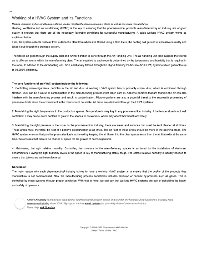 HVAC System in Pharma Industry PDF