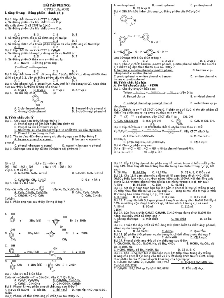 Bai Tap Phenol Molecules Chemistry