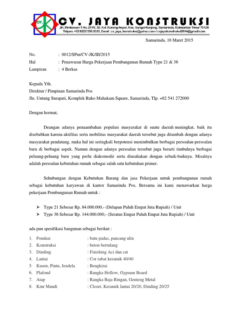 Penawaran Harga Pembangunan Rumah Type 21 & 36 | PDF