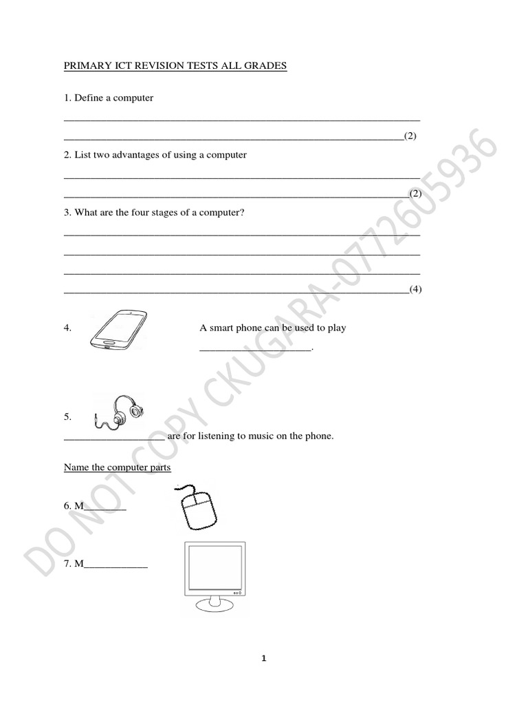 Primary ICT Revision Tests for All Grades | PDF | Computer Virus | Laptop