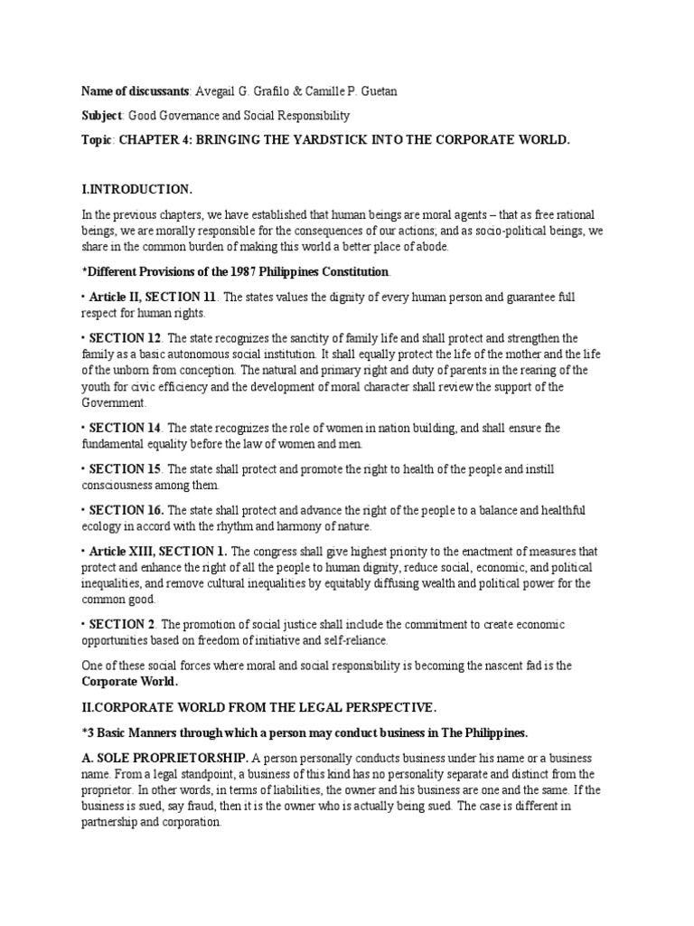 Good Governance Chapter 4 Pdf Corporate Social Responsibility Audit