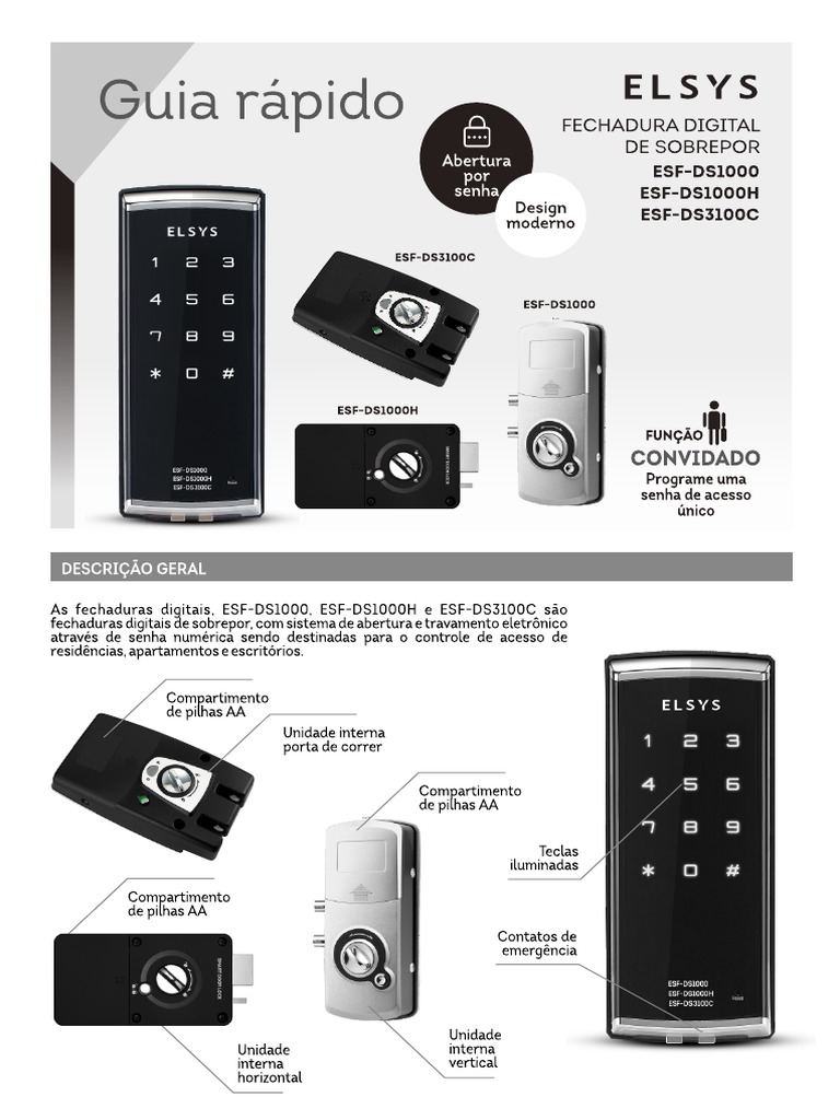 Document 90861631 User Manual Fechadura Digital Elsys Sobrepor para Porta de Madeira e Metal Esf