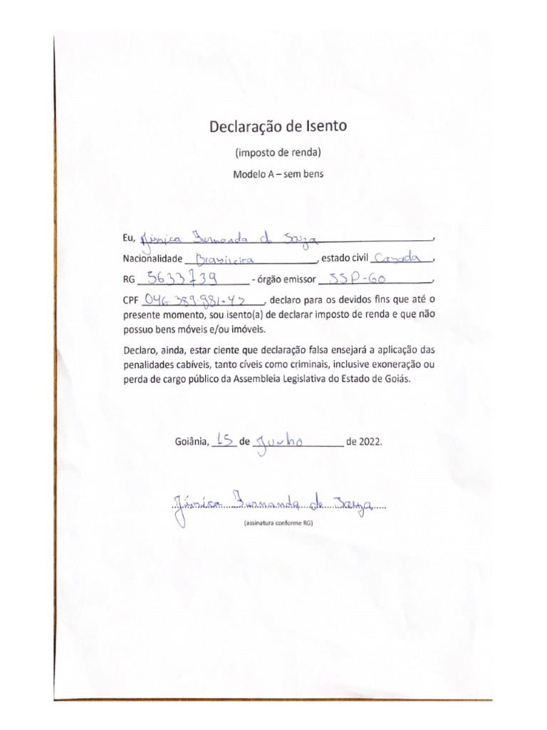 Declaração de Isento | PDF