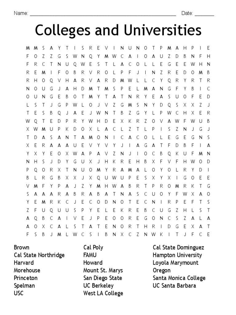Colleges - and - Universities Word Search | PDF